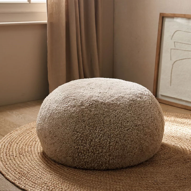 Sheepskin Cosy Pouffe, H35 x D60cm, Oatmeal-0