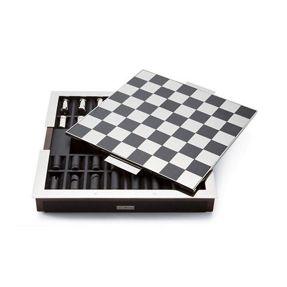 Sutton Chess set, 40 x 40 x 5.7cm, black leather and walnut-0