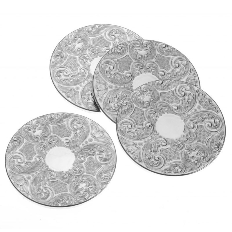 Set of 4 drinks mats, 3.5", silver plate-0