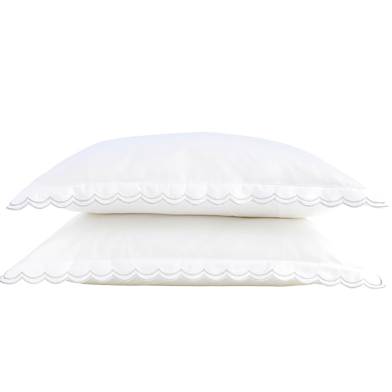 Scallop Edge Pair of Oxford Pillowcases, Silver-0