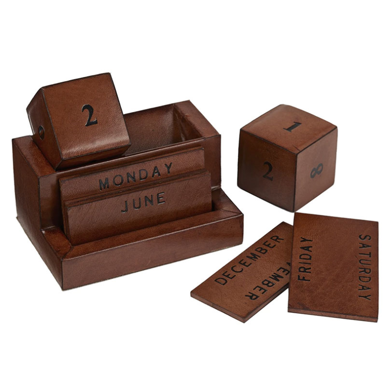 Leather Desk Calendar, Conker Brown-1