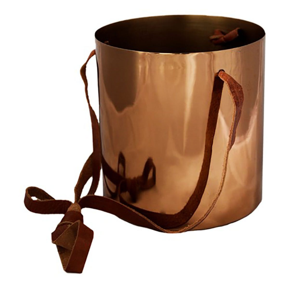 Copper Hanging planter with leather straps, Dia 15cm, Copper-0