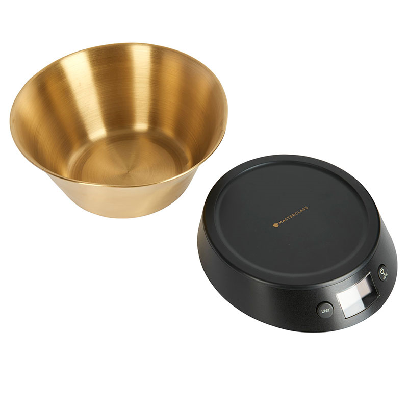 Electronic scales, H13 x D22cm - To 5Kg, Black With Brass Bowl-3