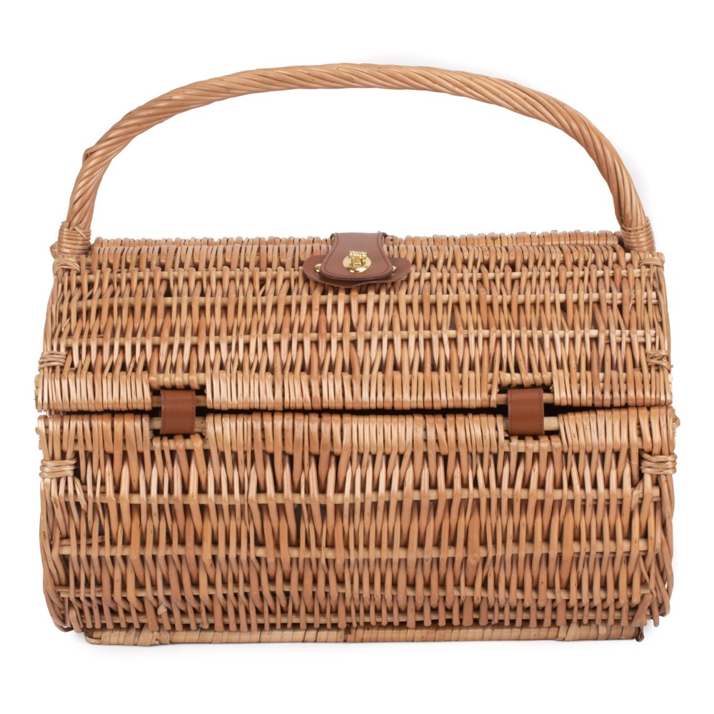 Green Tweed Picnic hamper 2 person, H42 xW30 x L46cm, Green/Brown-4