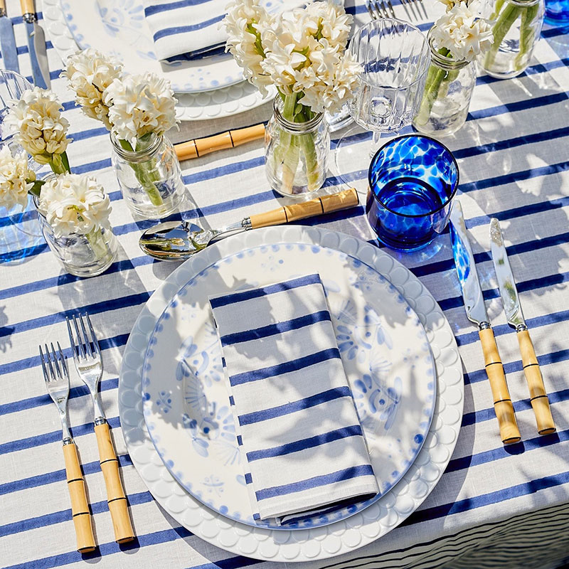 St Tropez Tablecloth, 150x 300cm, Dark Blue &  White-2