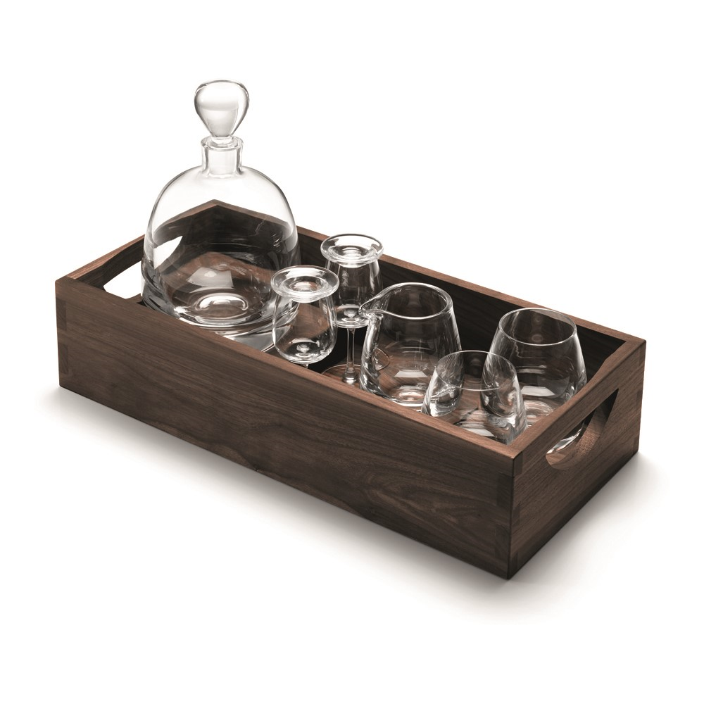 Whisky Islay connoisseur set and walnut tray, L44cm, clear-1