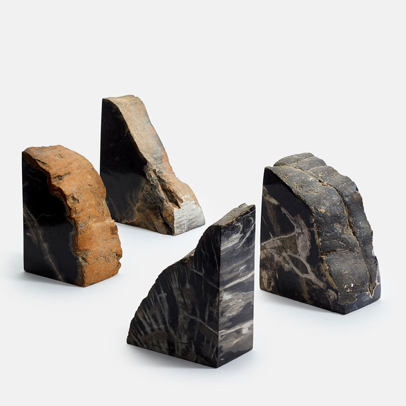 Balfern Petrified Wood Bookends, H15 x W22cm, Black-0