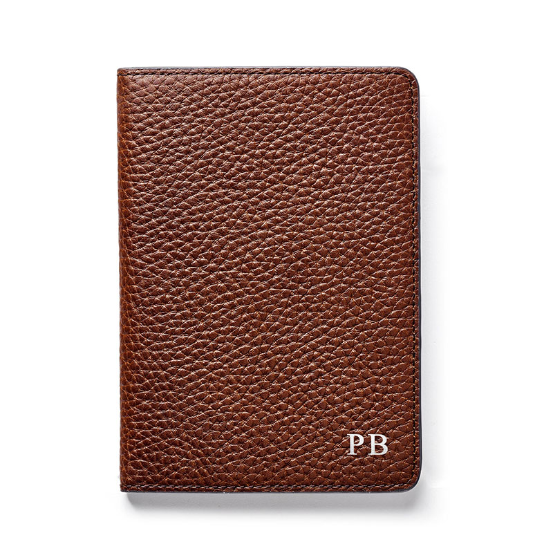 Passport Cover with Card Slots, H14 x W10cm, Tobacco Pebble-3