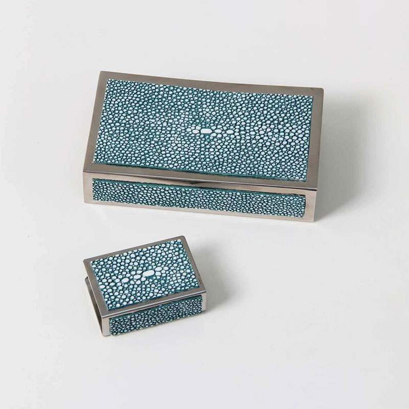 Large Match Box Holder, 13 x 7cm, Teal Shagreen-5