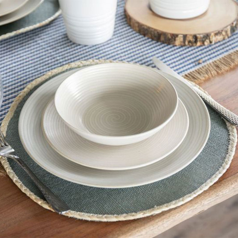 Jute Set of 4 Round Placemats, D34cm, Grey-1