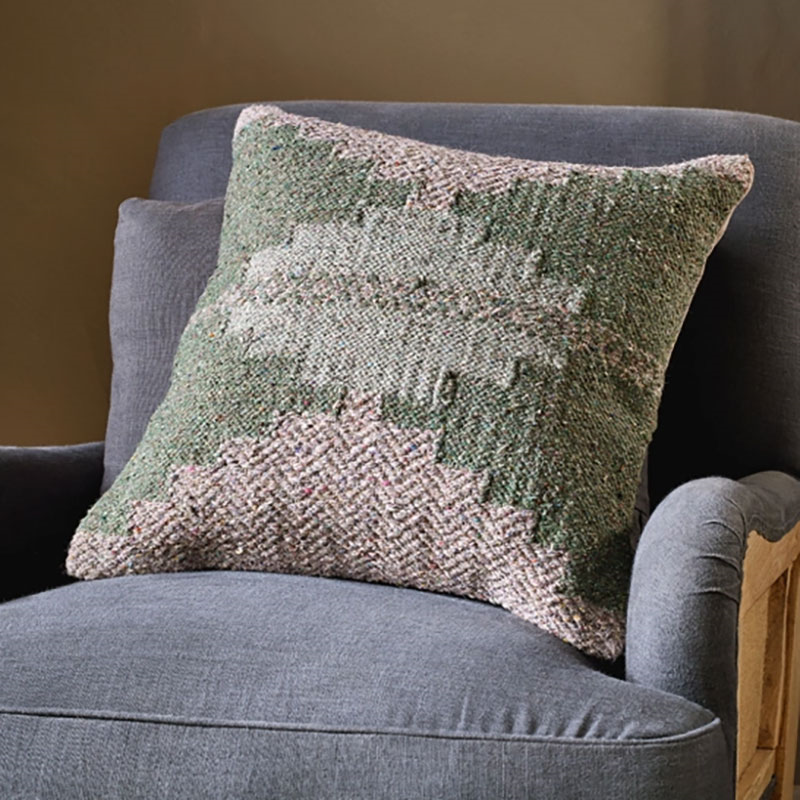 Dhanda Recycled Wool Cushion Cover, 50 x 50cm, Moss & Natural-0