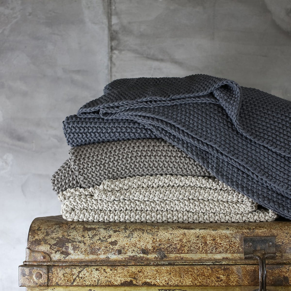 Moss Stitch Cotton Throw, 125 x 180cm, Charcoal Grey-0