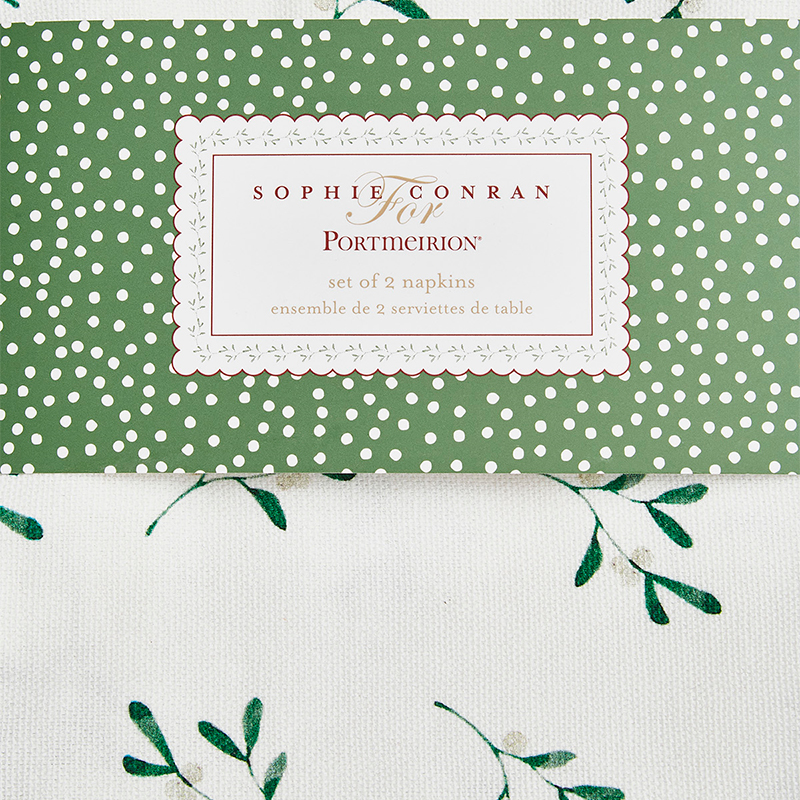 Mistletoe Set of 2 Napkins, W43 x D43cm, White/Green-2