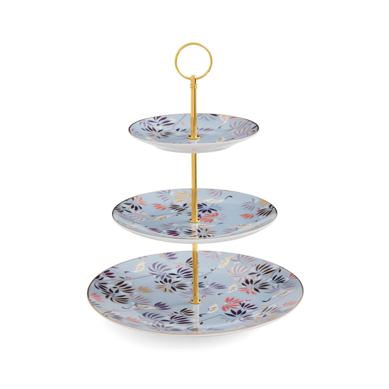 India 3 Tier Cake Stand, D10.5cm, Sky Blue-0