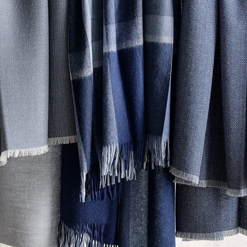 Manhattan Plaid Throw, H200cm x W130cm, Steel Blue/Dusty Ocean-3