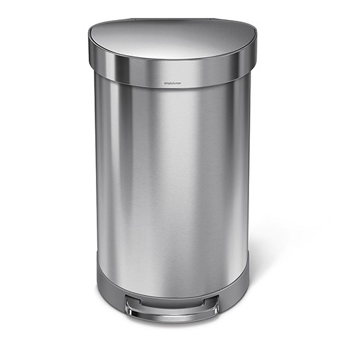 Semi round pedal bin, H67cm - 45 litre, Brushed Stainless Steel-0