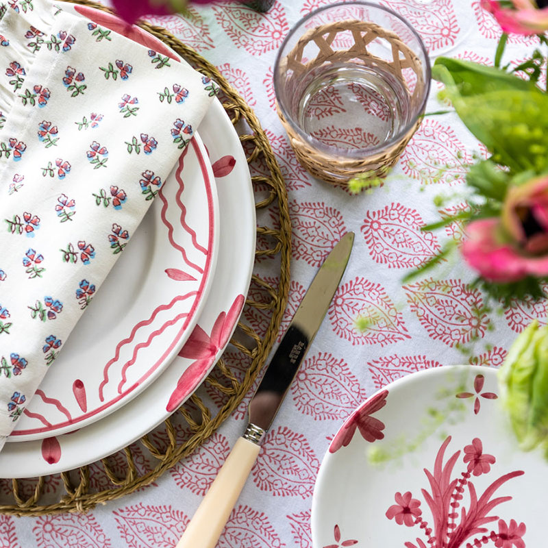 Leaf Tablecloth, D180cm, Pink-2