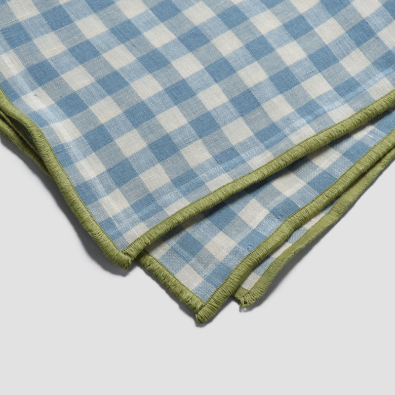 Gingham Linen Tablecloth, 150 x 250cm, Warm Blue-3