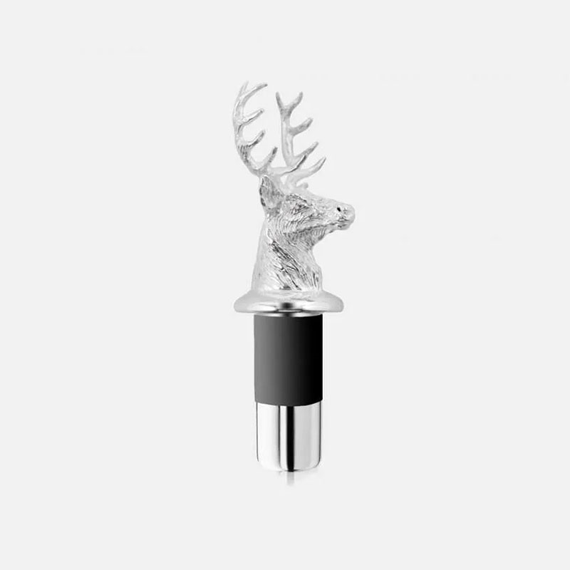 Stag Head Silver Plated Bottle Stopper, 10 x 3.5cm, Silver-0