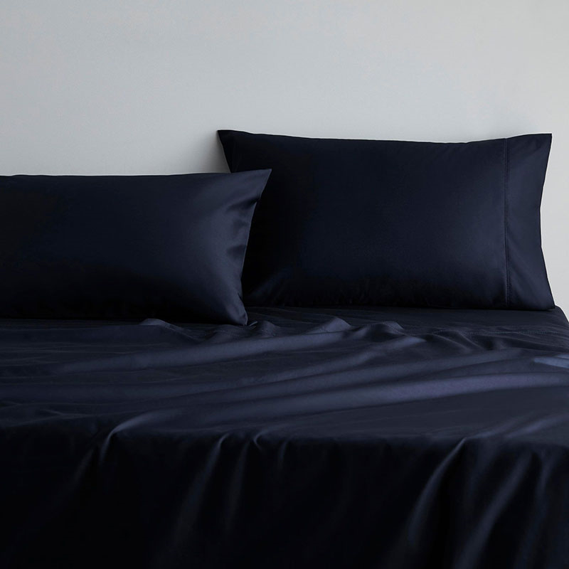 Cotton Sateen King Fitted Sheet, Midnight-0