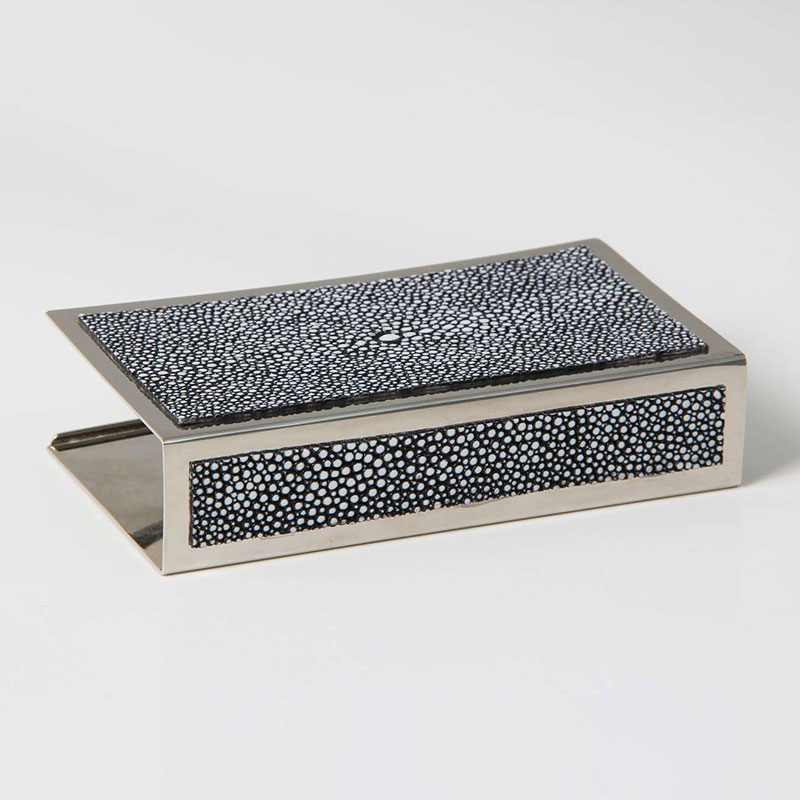 Large Match Box Holder, 13 x 7cm, Charcoal Shagreen-1