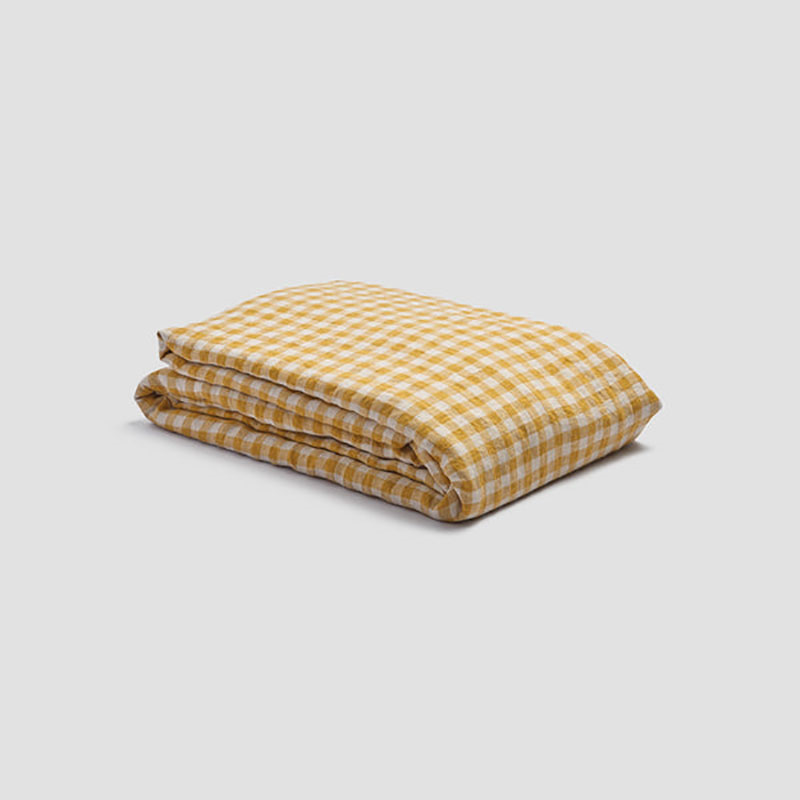 Gingham Linen Duvet Cover, King, Honey-1