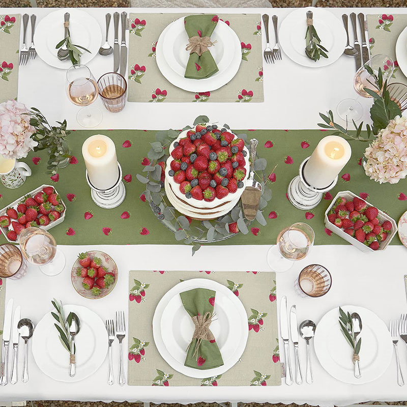 Strawberries Fabric Placemat, Natural, Green, Red-2