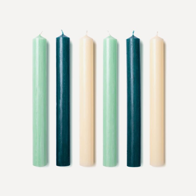 Les Verts Set of 6 Dinner Candles, H20cm, Mixed Green-1