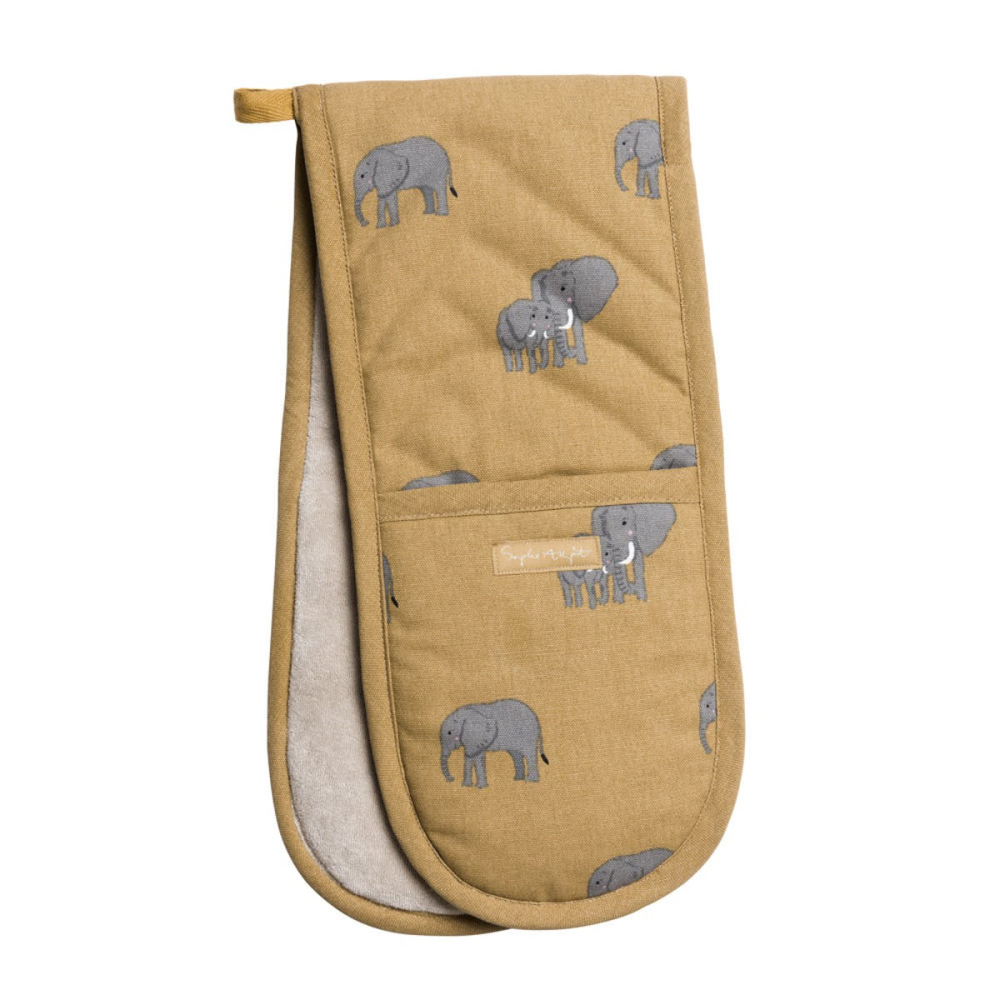 Elephant Double oven glove, 18 x 84cm, Mustard And Grey-0