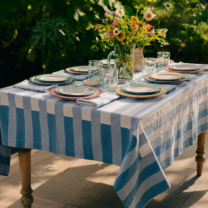 Stripe Tablecloth, W160 x L200cm, Cornflower Blue-0