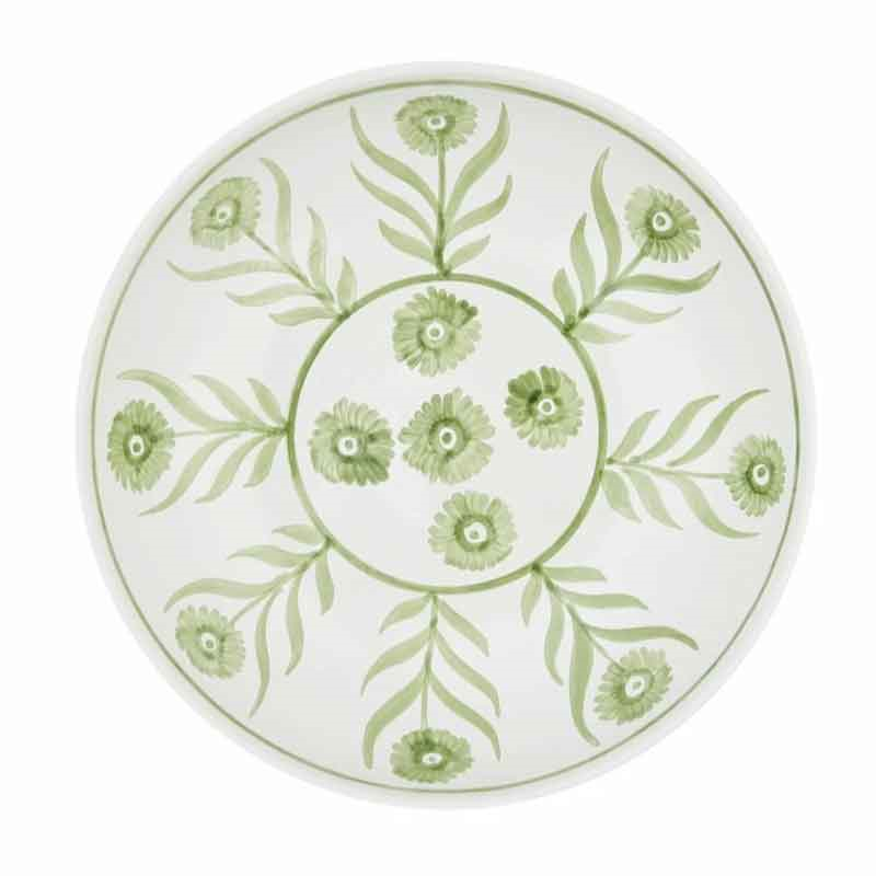 Green Summer Flower Shallow Bowl, Hand Painted in Portugal, 24cm-2