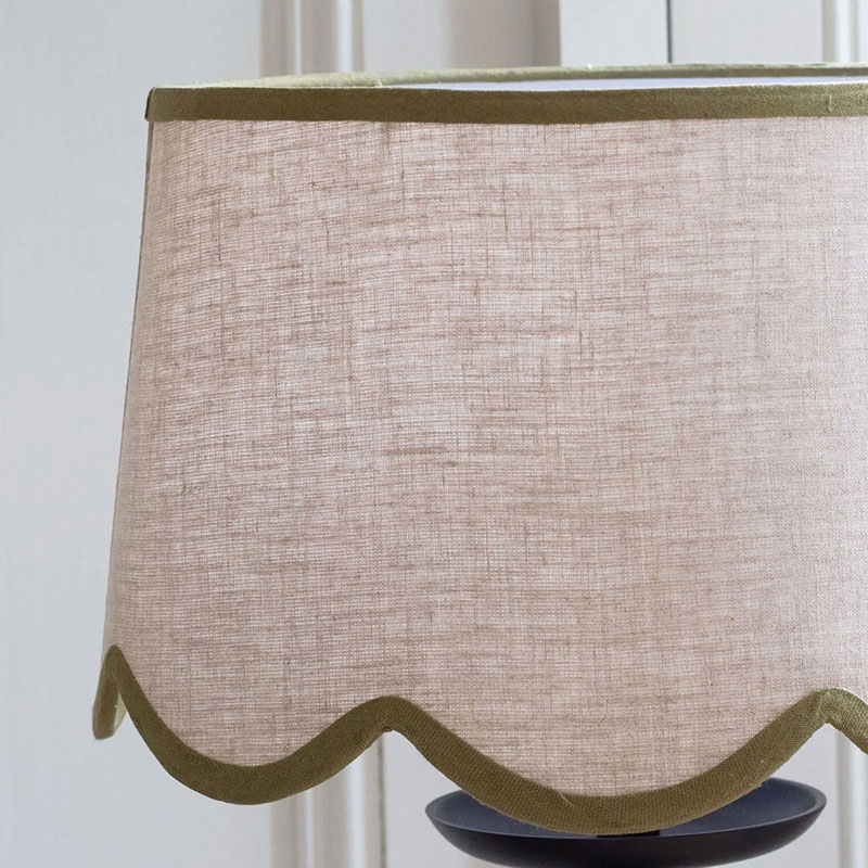 Linen Scallop Lampshade, 35cm, Green-1