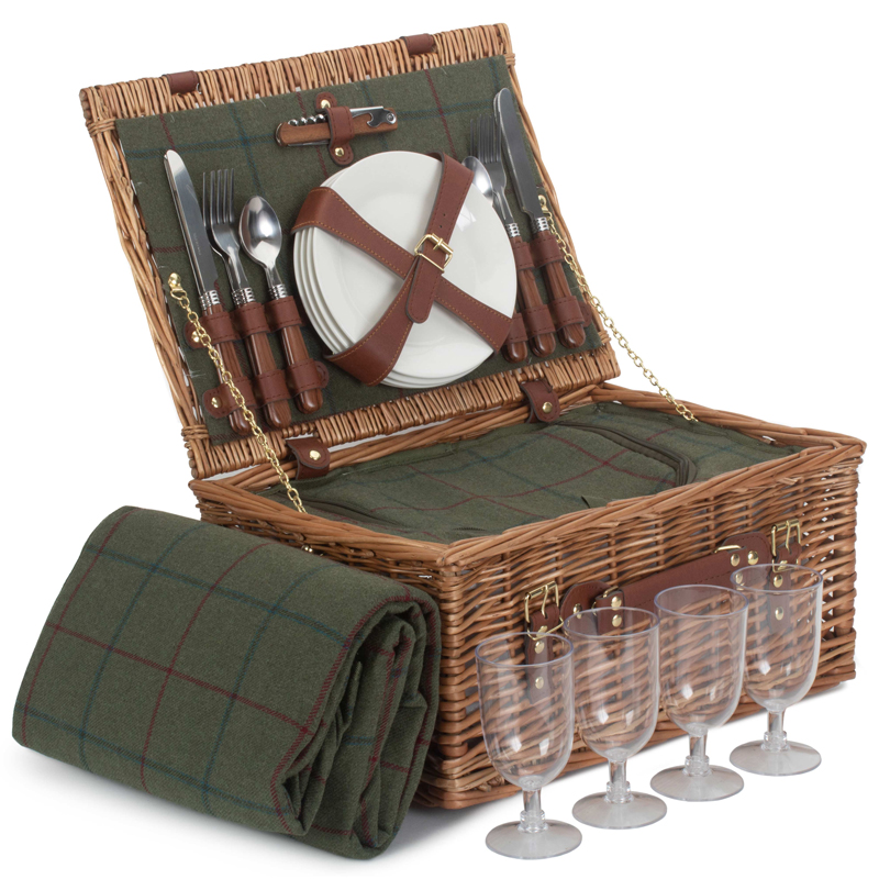 Tweed 4 Person Classic Picnic Hamper, Green-0