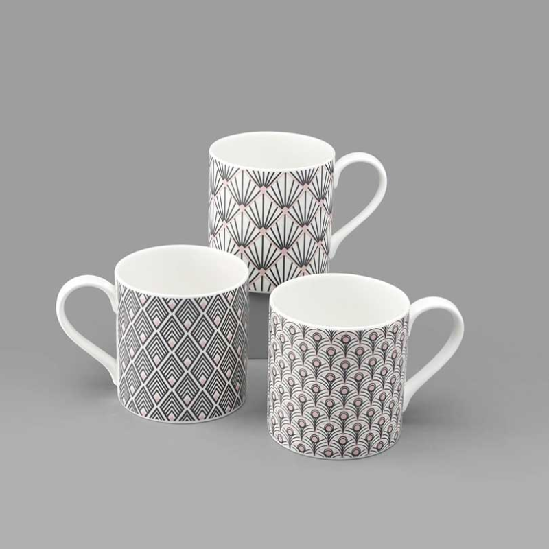 Peacock Mug, 385ml, Grey & Blush Pink-1