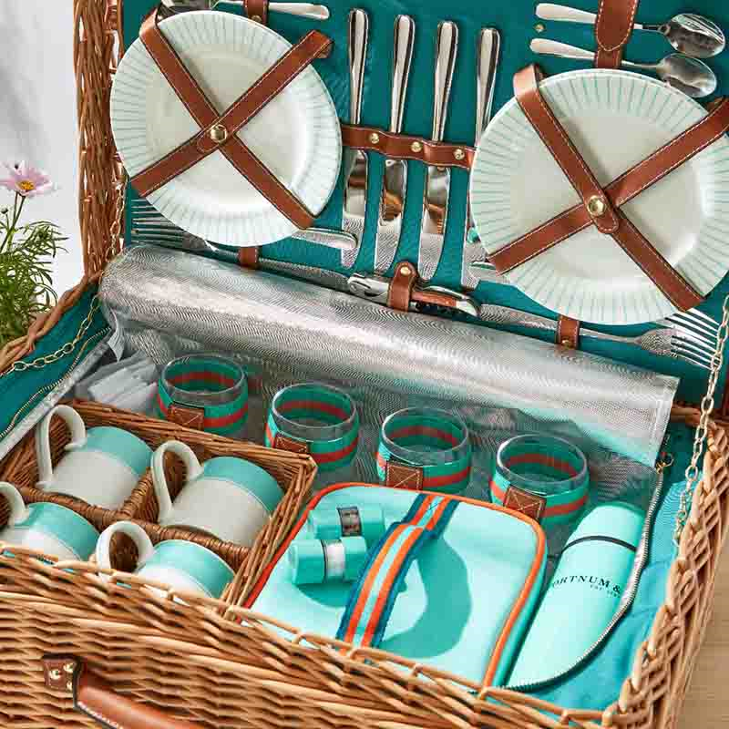 Fortnum's Stripe Picnic Hamper for Four, Eau De Nil-1