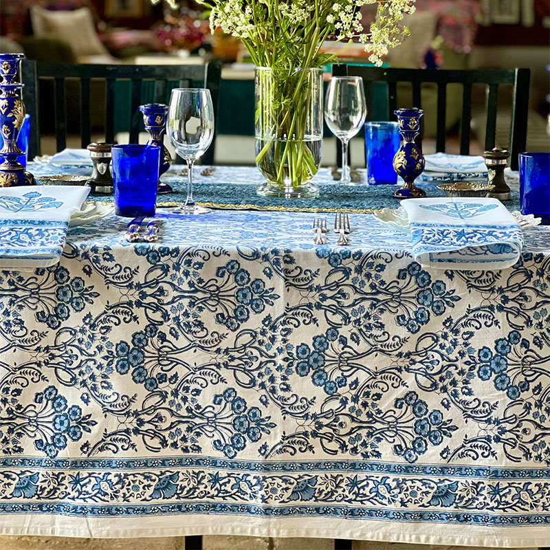 Nilaya Tablecloth, 180 x 360cm, Blue-1