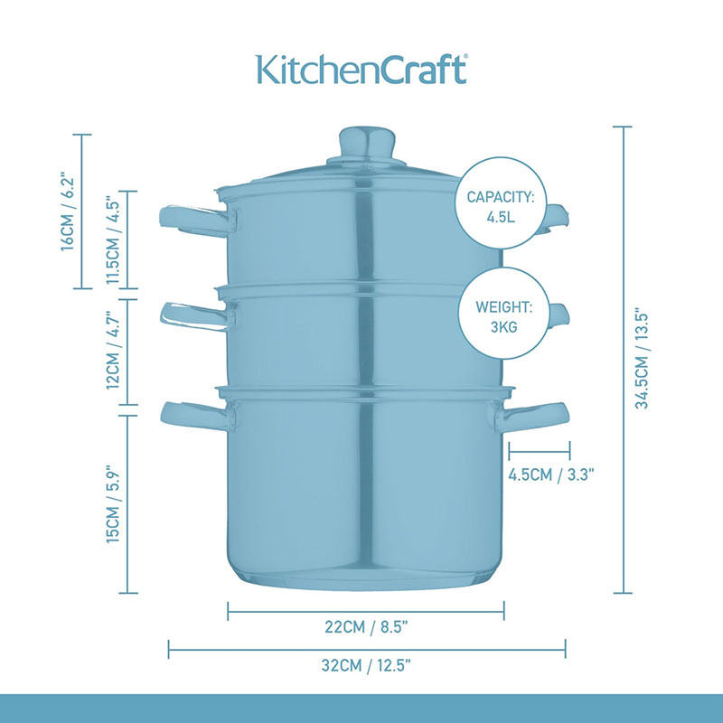 Steamer set 3 tier, 22cm, stainless steel-9