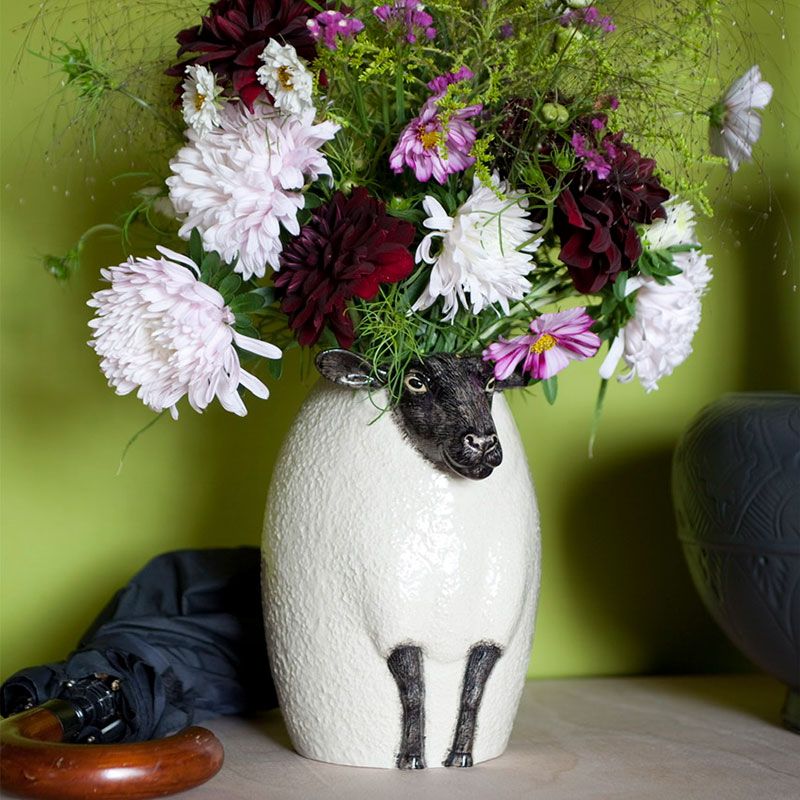 Black Faced Suffolk Sheep Flower Vase, H23cm, Black/White-4