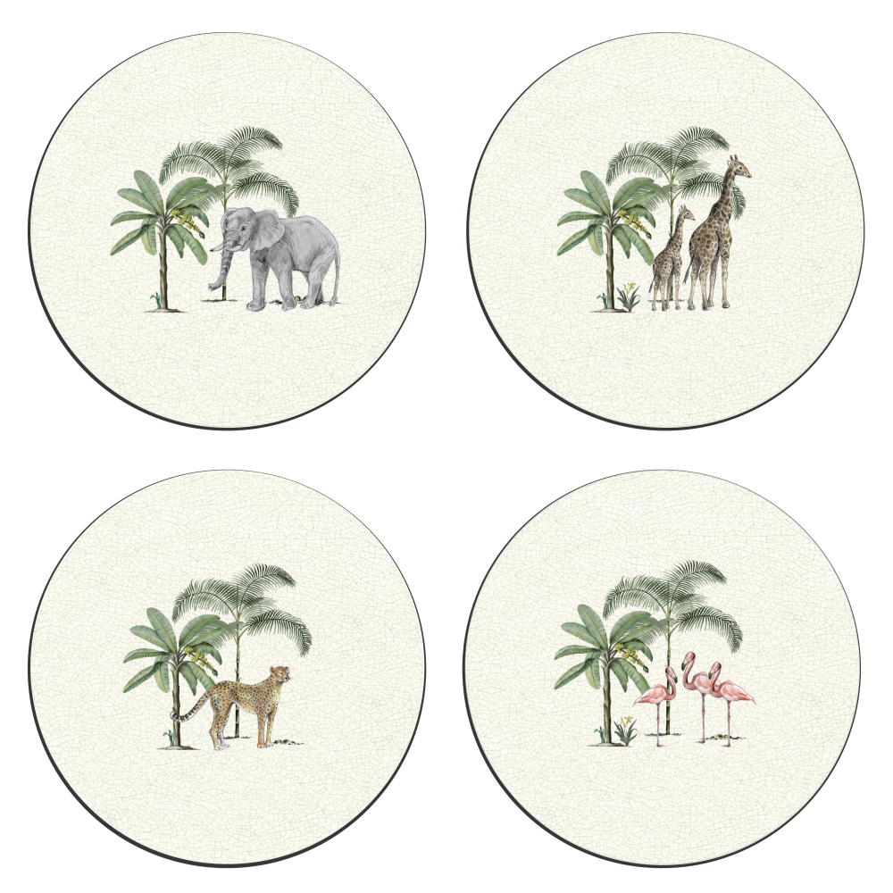 Out of Africa Design 1 Set of 4 Coasters, D10cm-0