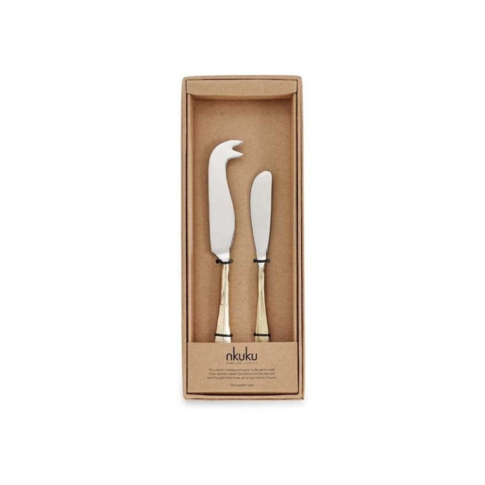 Osko Cheese and Butter Knife Set, Brushed Gold-3