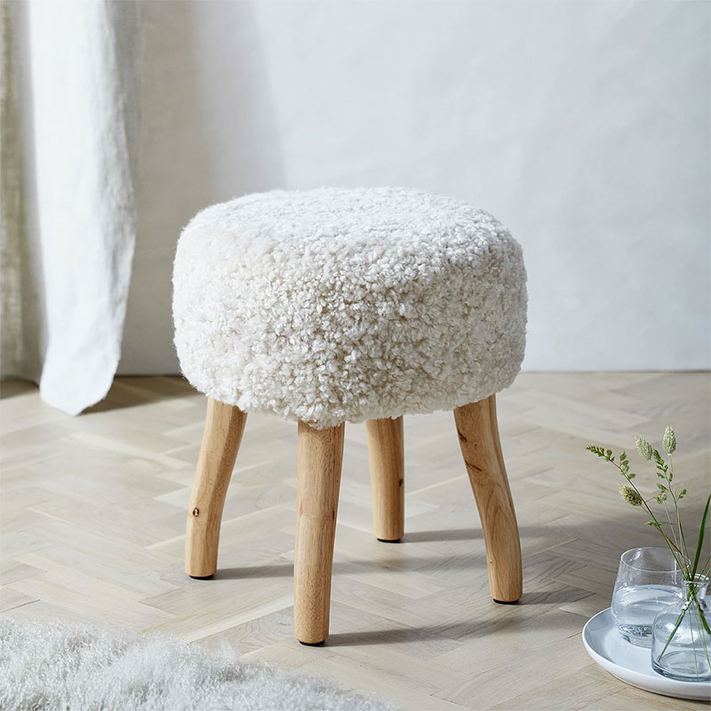 Sheepskin Stool, H47cm x W40cm, Pearl-0