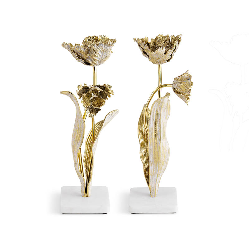 Tulip Set of 2 Candleholders, H35.5cm, Brass-1