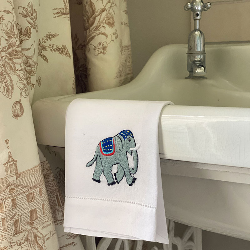 Elephant Hand Towel, 38 x 58cm, White/Green/Blue-0