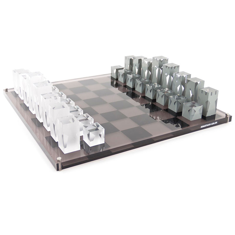 Acrylic Chess Set, 44 x 44cm, Grey-2