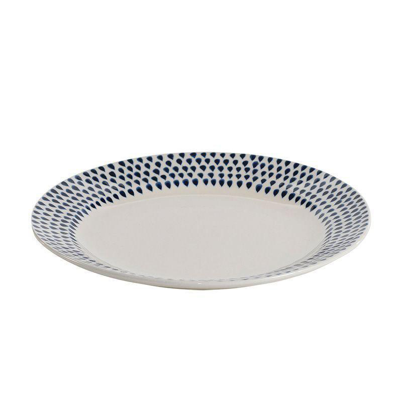 Indigo Drop Dinner Plate, D28cm, Cream and Indigo-1