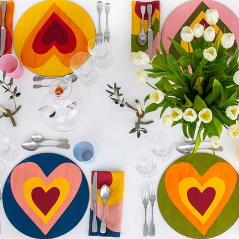 Heart Set of 6 Round Assorted Placemats, D34cm, Multi-2