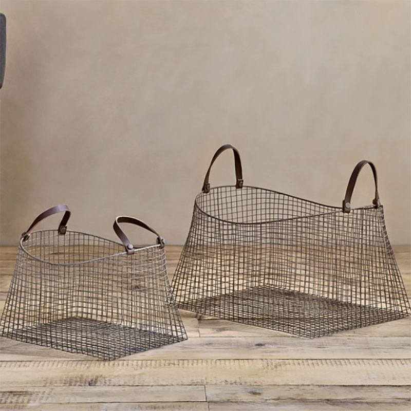 Adah Set of 2 Iron Baskets, Brown-4