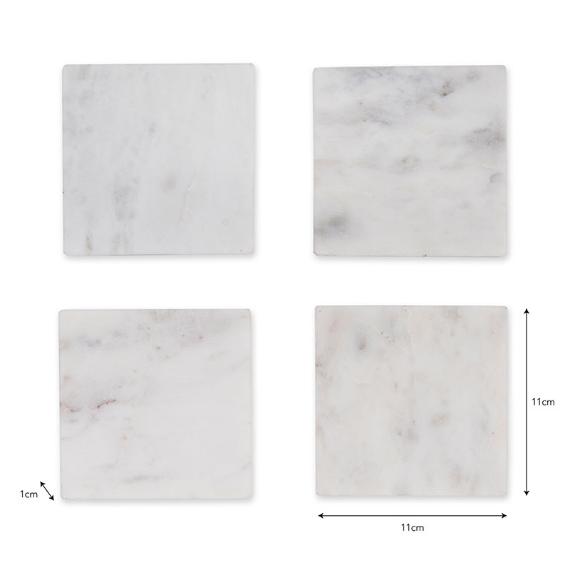 Marble Set of 4 Coasters, 11cm, White-2