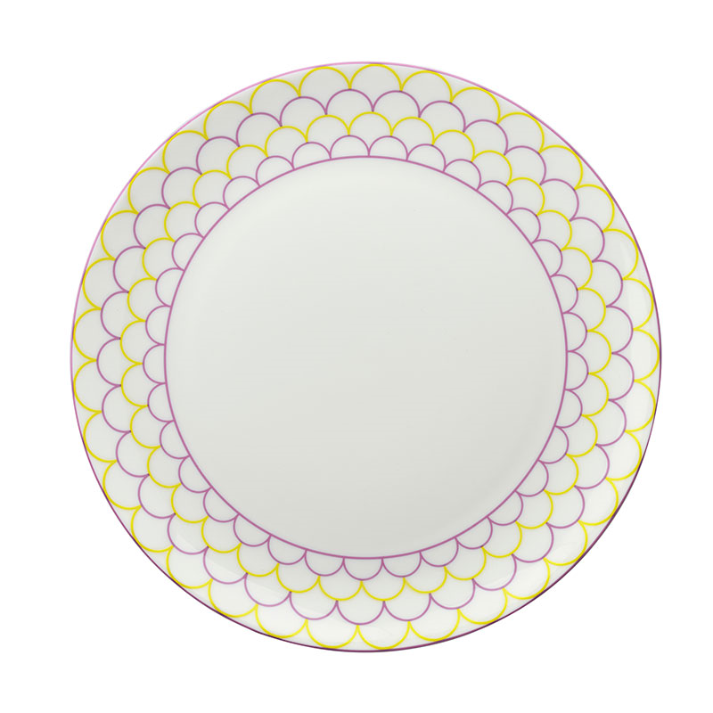 Ripple Tea Plate, D24cm, Pink & Yellow-0