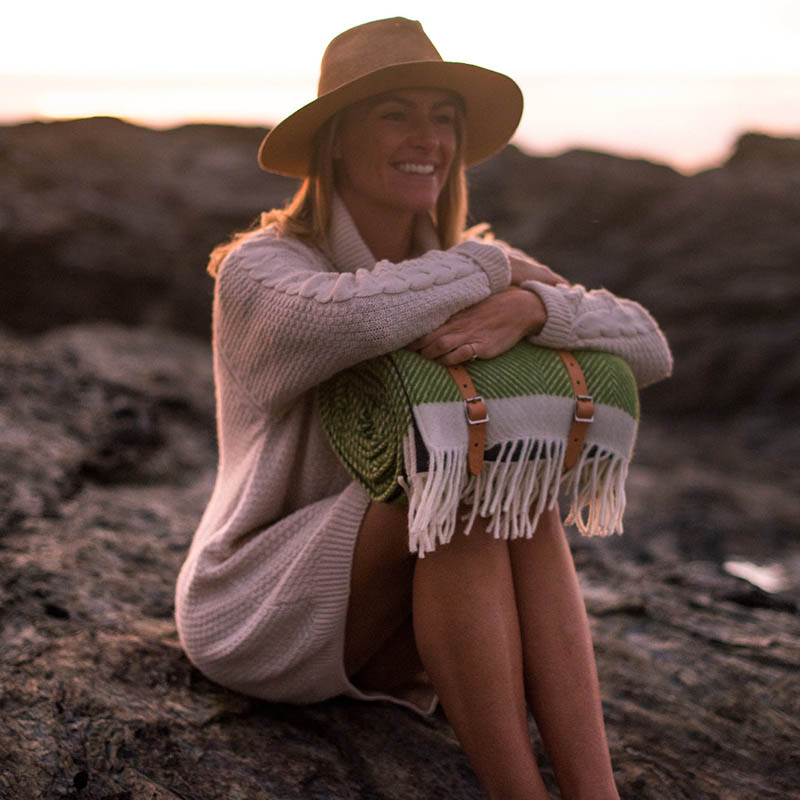 Herringbone Picnic Blanket, 130 x 200cm, Kelp Green & Cream-1